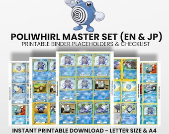 Poliwhirl (English & Japanese) Master Set with Checklist | Pokémon Printable Placeholders for Binder