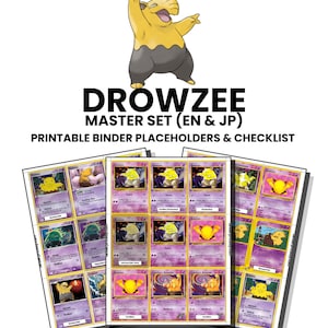 Drowzee (English & Japanese) Master Set with Checklist | Pokémon Printable Placeholders for Binder