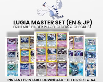 Lugia (English & Japanese) Master Set with Checklist | Pokémon Printable Placeholders for Binder