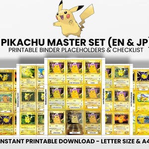 Pikachu (English & Japanese) Master Set with Checklist | Pokémon Printable Placeholders for Binder