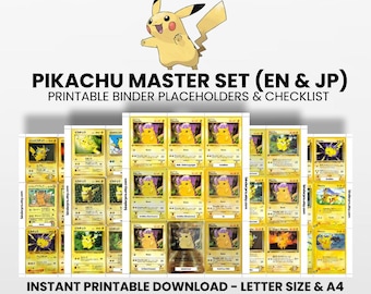 Pikachu (English & Japanese) Master Set with Checklist | Pokémon Printable Placeholders for Binder