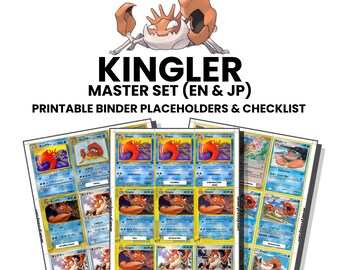 Kingler (English & Japanese) Master Set with Checklist | Pokémon Printable Placeholders for Binder