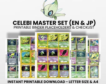 Celebi (English & Japanese) Master Set with Checklist | Pokémon Printable Placeholders for Binder