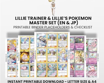 Lillie Trainer + Pokémon (English & Japanese) Master Set with Checklist | Pokémon Printable Placeholders for Binder