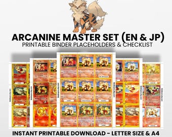 Arcanine (English & Japanese) Master Set with Checklist | Pokémon Printable Placeholders for Binder