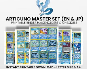 Articuno (English & Japanese) Master Set with Checklist | Pokémon Printable Placeholders for Binder