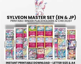 Sylveon (English & Japanese) Master Set with Checklist | Pokémon Printable Placeholders for Binder