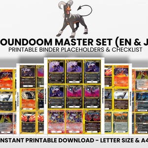 Houndoom (inglés y japonés) Set Maestro con Lista de Verificación / Marcadores de Espacio Imprimibles de Pokémon para Carpeta