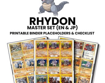 Rhydon (English & Japanese) Master Set with Checklist | Pokémon Printable Placeholders for Binder