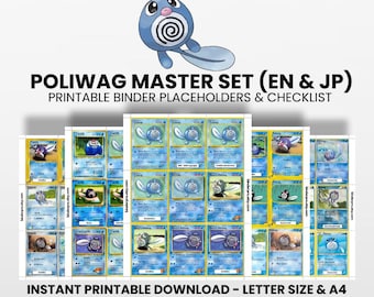 Poliwag (English & Japanese) Master Set with Checklist | Pokémon Printable Placeholders for Binder