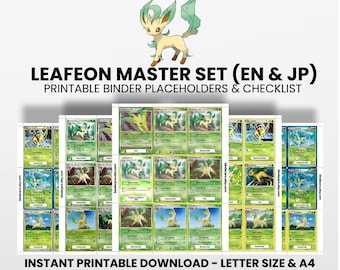 Leafeon (English & Japanese) Master Set with Checklist | Pokémon Printable Placeholders for Binder
