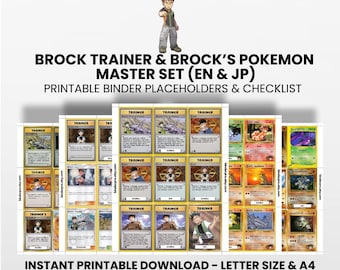 Brock Trainer + Pokémon (English & Japanese) Master Set with Checklist | Pokémon Printable Placeholders for Binder