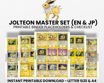 Jolteon (English & Japanese) Master Set with Checklist | Pokémon Printable Placeholders for Binder