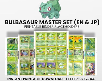 Bulbasaur (English & Japanese) Master Set with Checklist | Pokémon Printable Placeholders for Binder