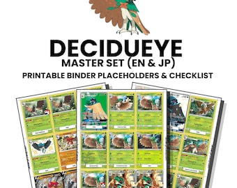 Decidueye (English & Japanese) Master Set with Checklist | Pokémon Printable Placeholders for Binder