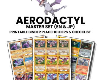 Aerodactyl (English & Japanese) Master Set with Checklist | Pokémon Printable Placeholders for Binder