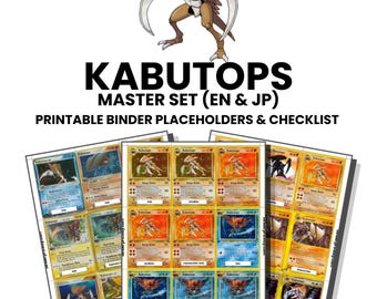 Kabutops (English & Japanese) Master Set with Checklist | Pokémon Printable Placeholders for Binder