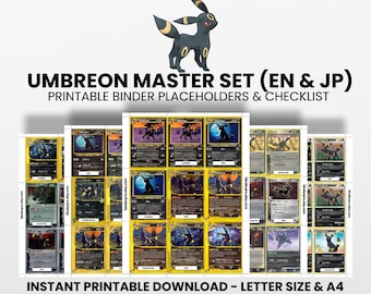 Umbreon (English & Japanese) Master Set with Checklist | Pokémon Printable Placeholders for Binder