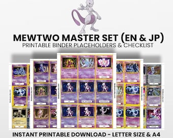 Mewtwo (English & Japanese) Master Set with Checklist | Pokémon Printable Placeholders for Binder