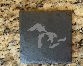 Los grandes lagos / Michigan grabado pizarra montaña