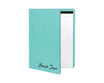 Cartera de cuero de 7" x 9" con bloc de notas - Personalizada con iniciales o nombre completo