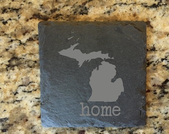 Michigan Home Etched Slate Coaster (Any State Available)