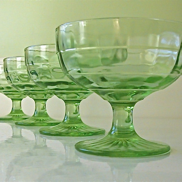 Vintage Green Depression Glass Footed Desserts