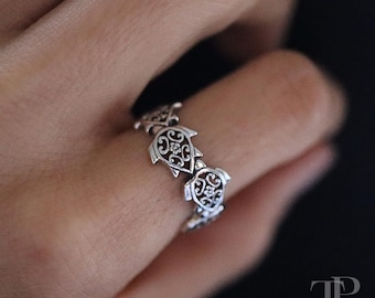 925 Sterling Silver Turtle Ring, Rounded Turtle Ring, Filigree Turtle Ring, Celtic Turtle Ring, Sea Turtle Ring, Turtle Gift