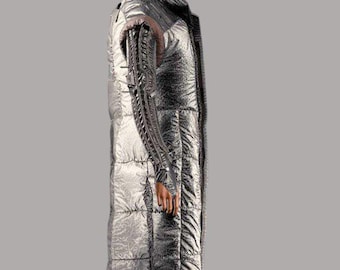 Cyberpunk 2077 Brigitte Trench Coat | Silver & Black Parachute Fabric Cosplay Jacket | Futuristic Streetwear | Custom fit available
