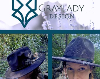 Custom Burned Felt Hat | Personalized Wide Brim Fedora | Hand Burned Pyrography | Boho Western Witchy
