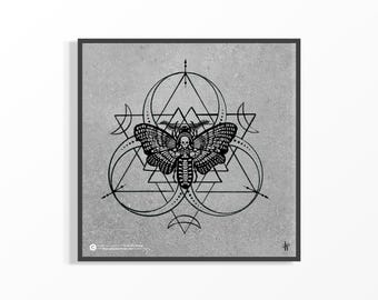 Grayscale Insect Print – Gothic Sacred Geometry Wall Art