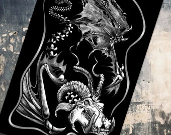 Hippo Skull Dragon Art Print, Signed & Numbered (11x17)