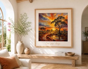 Australian Outback Wall Art, Eucalyptus Tree Print, Australian Landscape, Sunset Painting, Rustic Country Decor, Digital Download