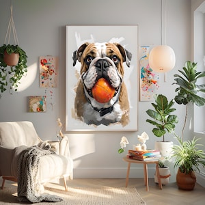 Bulldog Wall Art Canvas, Pet Lover Gift, Home Decor, Animal Portrait, Dog Art, Dog Owner Decoration, English bull dog,  english bulldog