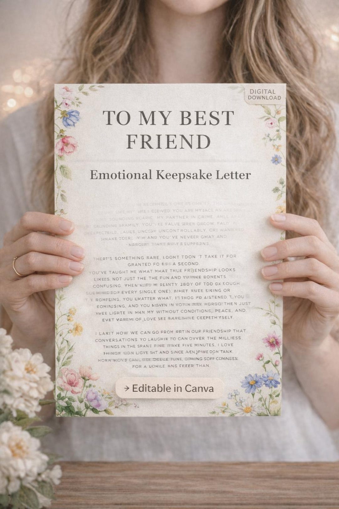 Heartfelt Friend Letter, Emotional Keepsake, Editable in Canva (digital ...