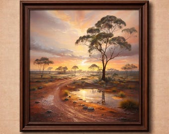 Australian Outback Watercolor Landscape Painting, Bush Wall Art