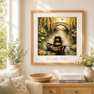Illustration vintage d'abeilles, impression d'art de prairie | Décoration champêtre champêtre avec fleurs sauvages (téléchargement numérique)