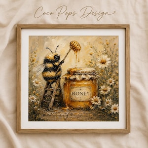 Vintage nursery Bumblebee art, Meadow Art Print | Cottagecore Wildflower Nature Decor (Digital Download)