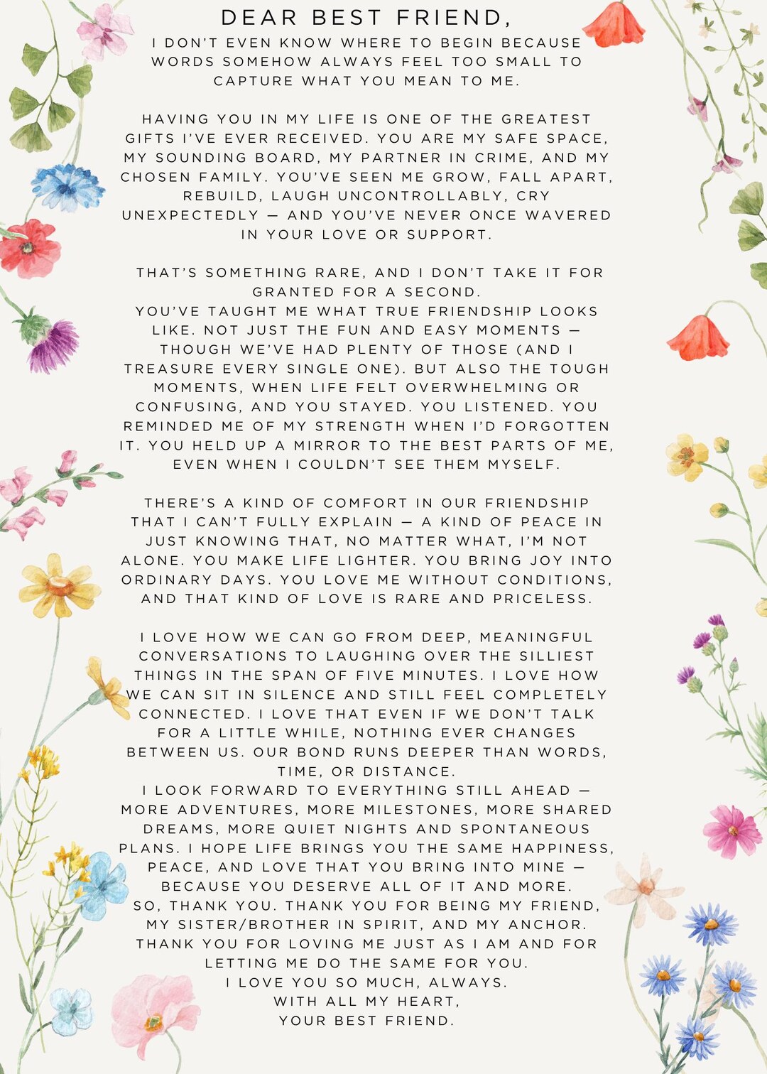 Letter to My Best Friend, Digital Download, Canva Edit Ready to Make ...
