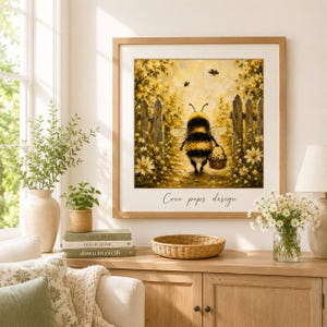 Arte vintage de abejorros, lámina de arte de pradera / decoración rústica de flores silvestres (descarga digital)