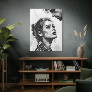 Emotional Black and White Canvas Art, Romantic Wall Decor, Couple Wall Art, Gift for Her, Modern Home Decor