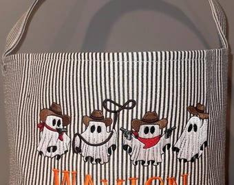 Individuell gestaltete Halloween-Tasche: Western-Geistertasche für Süßes oder Saures