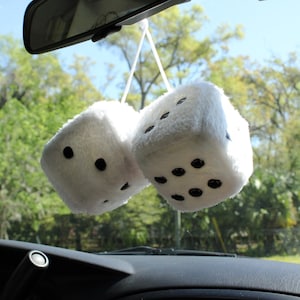 Fuzzy Car Dice Plush: Retro Rearview Mirror Decor
