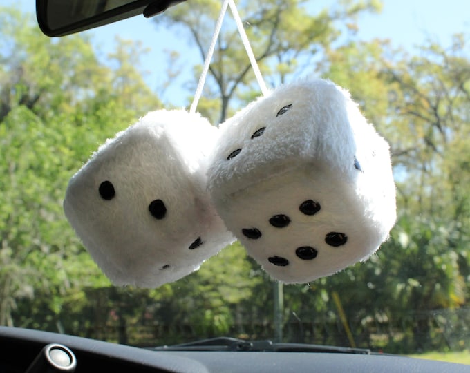 Fuzzy Car Dice Plush: Retro Rearview Mirror Decor