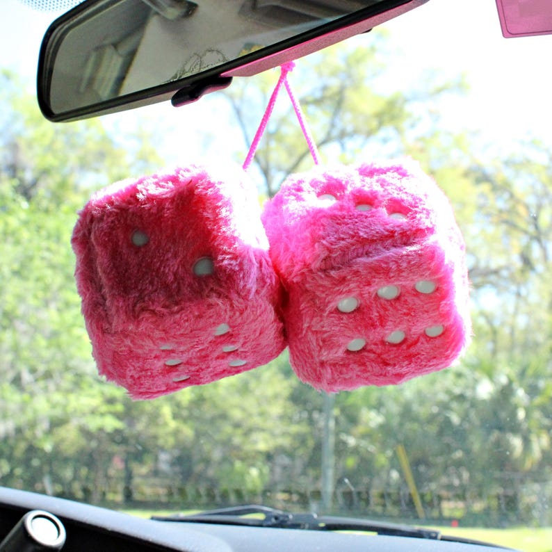 Fuzzy Car Dice Plush: Retro Rearview Mirror Decor - Etsy