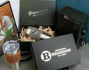 Custom Groomsman Proposal Box, Luxury Gold Foil Gift Box with Ribbon, Best Man Box, Will You Be My Groomsman, Wedding Party Keepsake Boxes