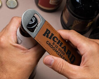 Custom Magnetic Bottle Opener, Groomsmen Proposal, Best Man & Officiant Proposal, Wedding Favors, Eco-Leather, 30 Designs