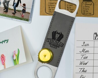 Personalized Bottle Opener, Groomsmen Proposal Gifts, Best Man Proposal, Officiant Proposal, Wedding Favors, Eco-Leather, 30 Designs