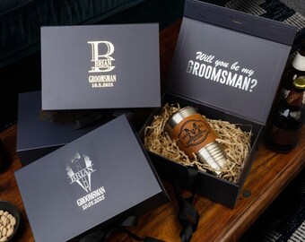 Groomsmen Gifts Box with Ribbon, Magnetic Empty Proposal Box, Personalized Best Man Wedding Gift, Keepsake Box