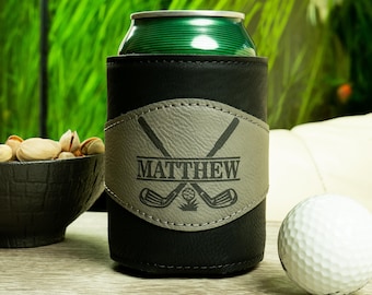 Personalized Vegan Leather Can Cooler: Groomsmen Gift, Custom Drink Holder